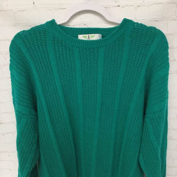 Vintage 90s Men's Sweater Knit American Weekend Teal Green Size XL - Picture 2 of 12